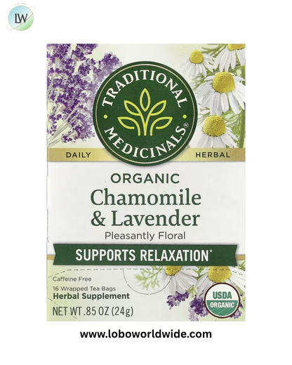 Traditional Medicinals, Organic Chamomile & Lavender, Caffeine Free, Wrapped Tea Bags