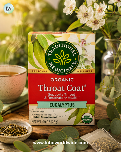 Traditional Medicinals, Organic Throat Coat®, Eucalyptus, Caffeine Free, 16 Wrapped Tea Bags, 0.99 oz (28 g)
