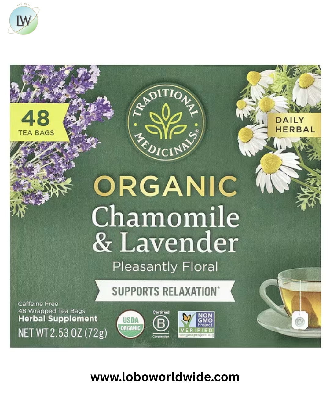 Traditional Medicinals, Organic Chamomile & Lavender, Caffeine Free, Wrapped Tea Bags