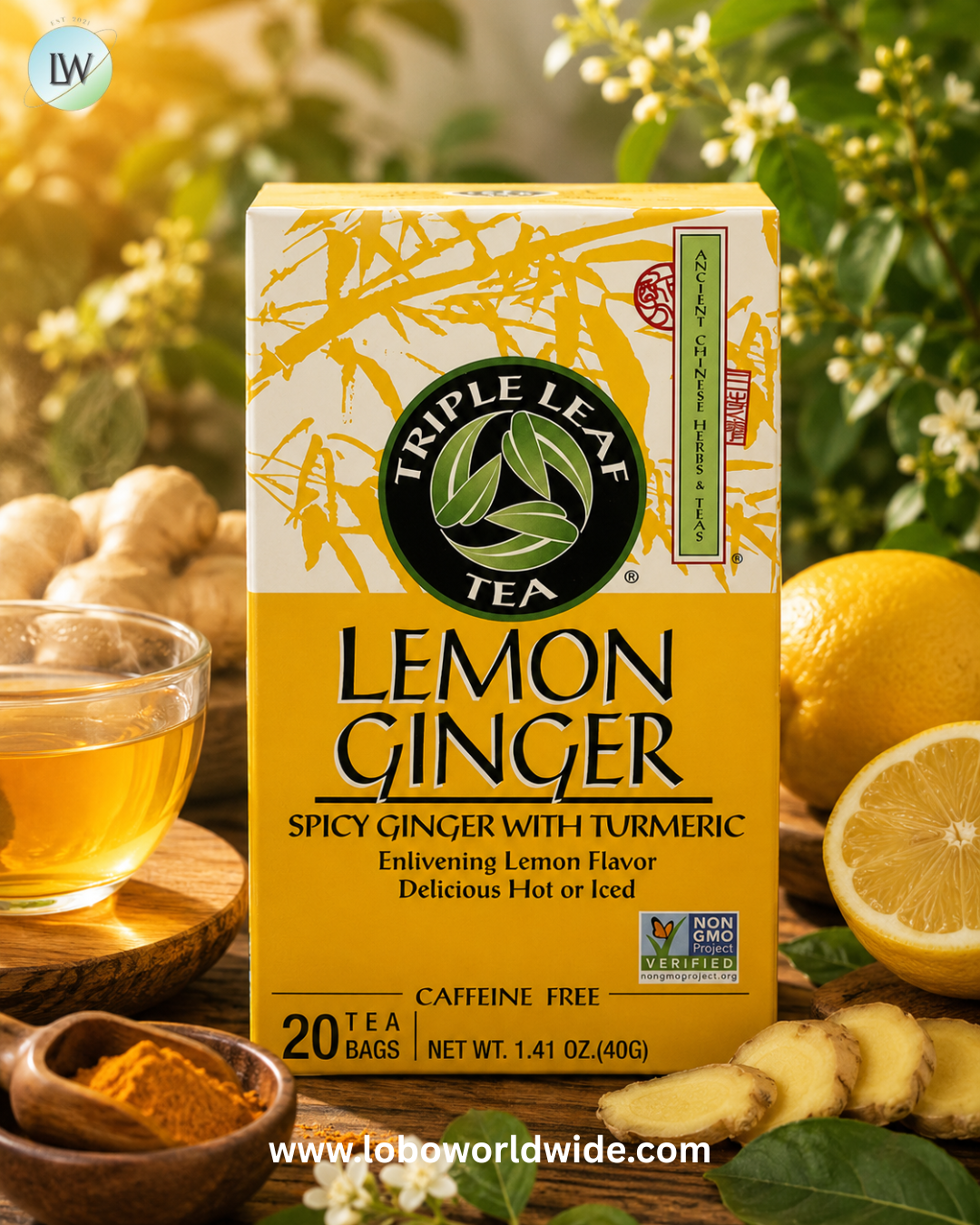 Triple Leaf Tea, Lemon Ginger, Caffeine Free, 20 Tea Bags, 1.41 oz (40 g)