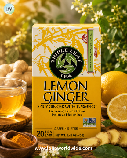 Triple Leaf Tea, Lemon Ginger, Caffeine Free, 20 Tea Bags, 1.41 oz (40 g)