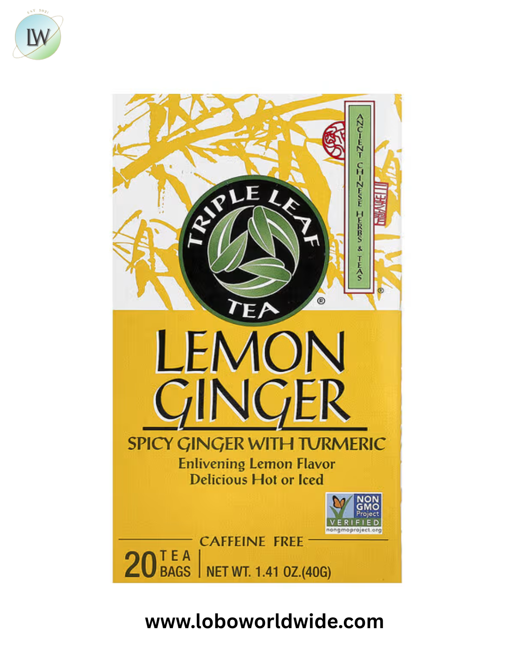 Triple Leaf Tea, Lemon Ginger, Caffeine Free, 20 Tea Bags, 1.41 oz (40 g)