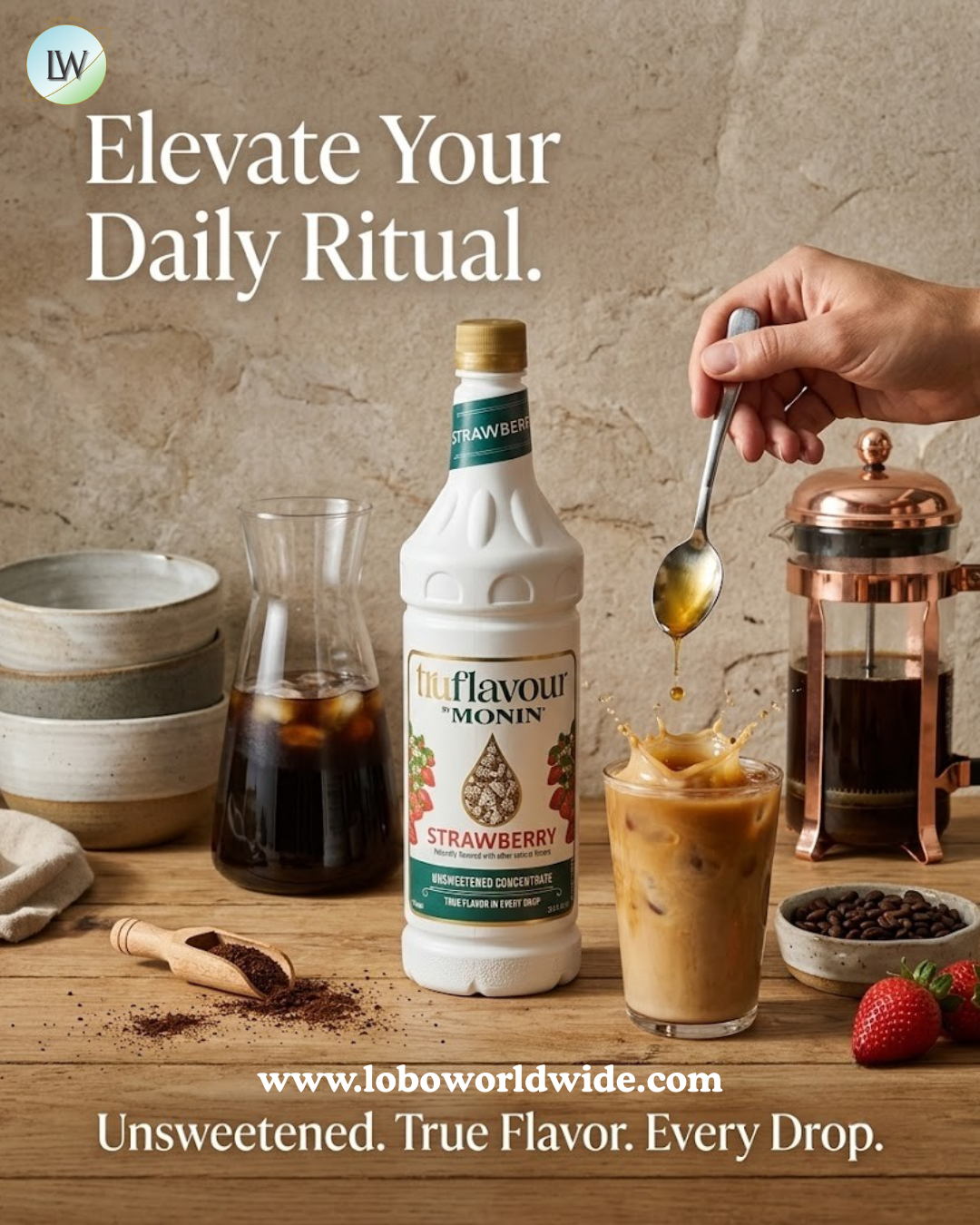 Monin TruFlavour Unsweetened Flavor Concentrate, 1 L (Various Flavours)