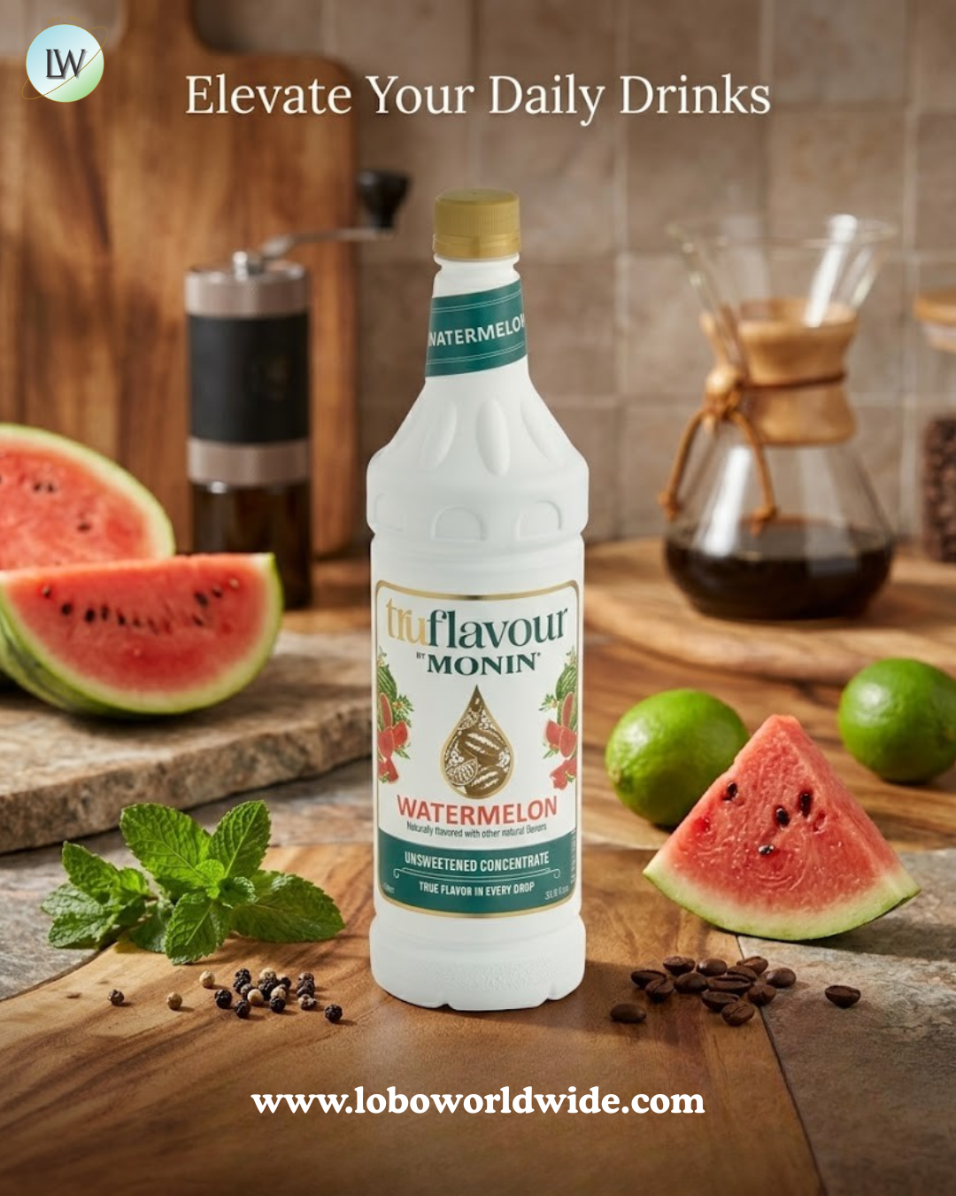 Monin TruFlavour Unsweetened Flavor Concentrate, 1 L (Various Flavours)