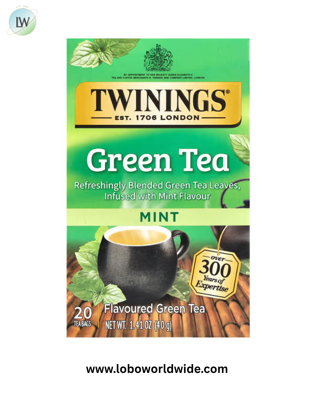 Twinings, Flavored Green Tea, Mint, 20 Tea Bags, 1.41 oz (40 g)