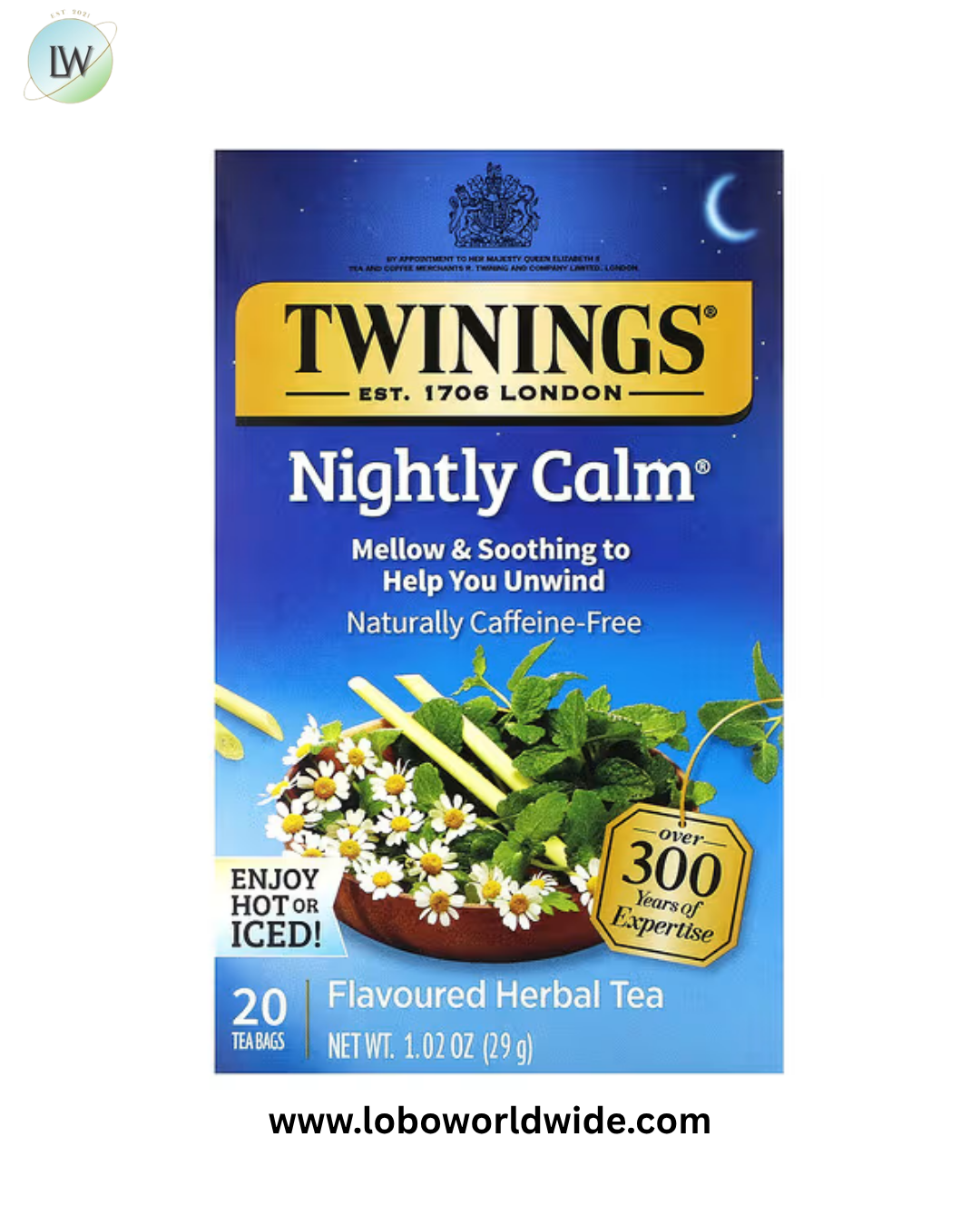 Twinings, Flavored Herbal Tea, Nightly Calm, Caffeine Free, 20 Tea Bags, 1.02 oz (29 g)