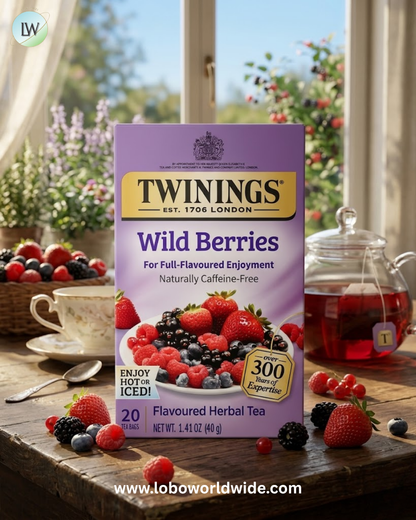 Twinings, Flavored Herbal Tea, Wild Berries, Caffeine Free, 20 Tea Bags, 1.41 oz (40 g)