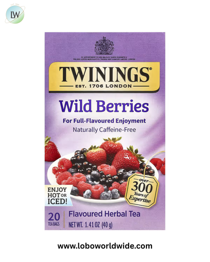 Twinings, Flavored Herbal Tea, Wild Berries, Caffeine Free, 20 Tea Bags, 1.41 oz (40 g)