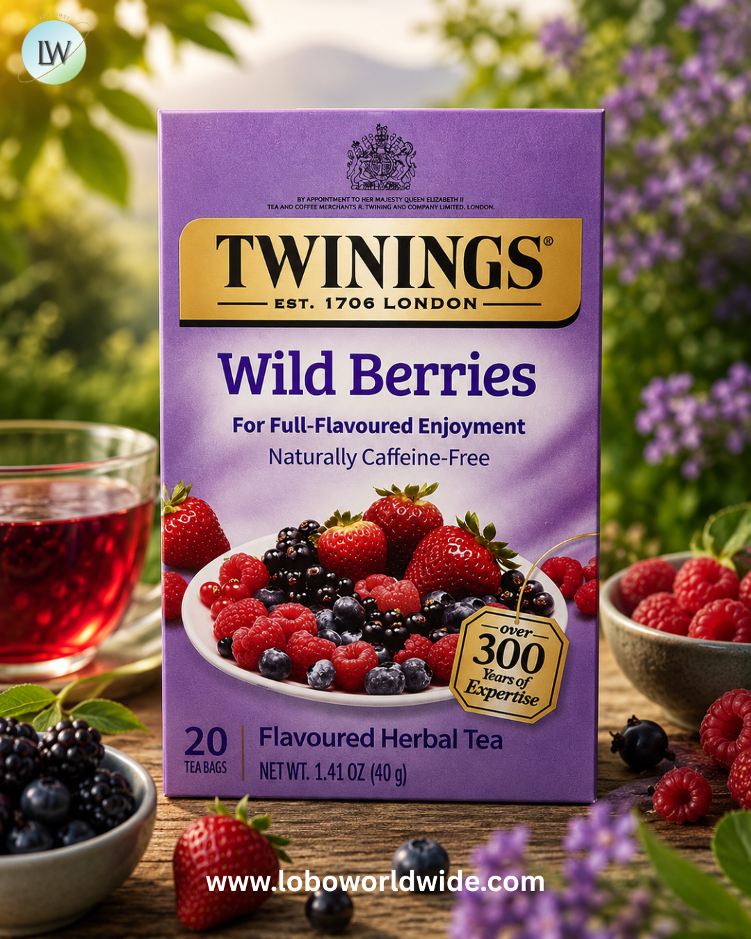 Twinings, Flavored Herbal Tea, Wild Berries, Caffeine Free, 20 Tea Bags, 1.41 oz (40 g)