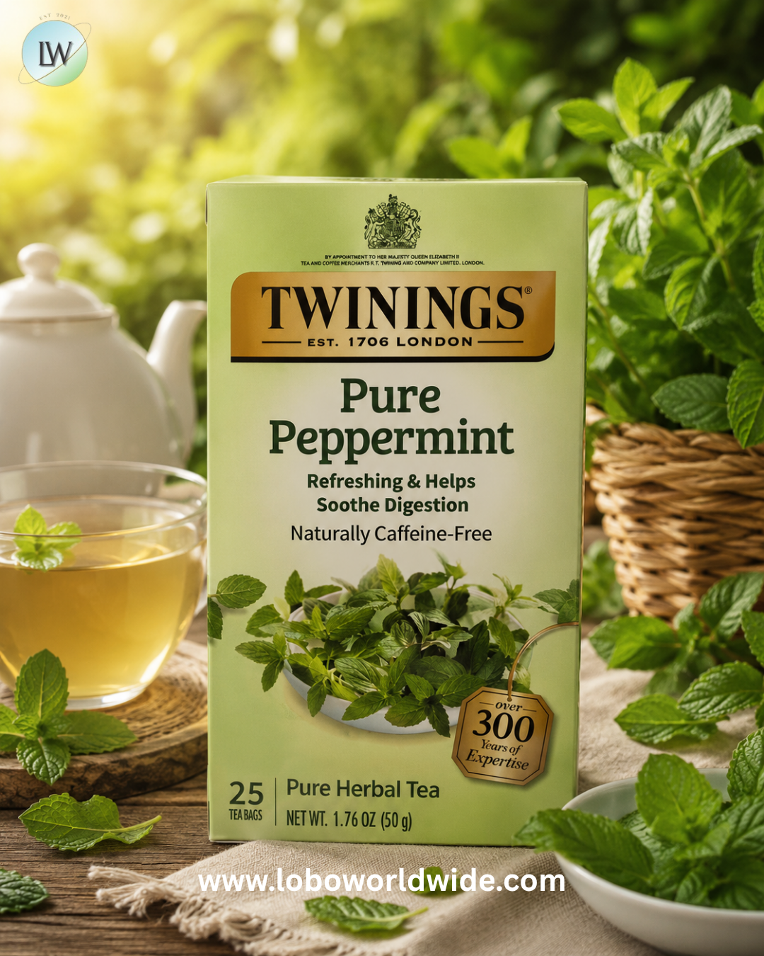 Twinings, Pure Herbal Tea, Pure Peppermint, Caffeine Free, 25 Tea Bags, 1.76 oz (50 g)
