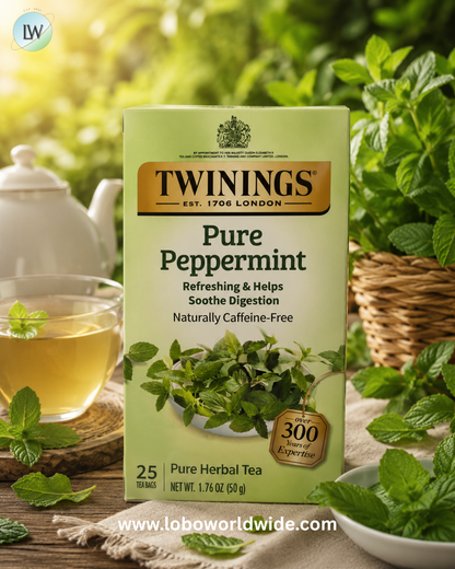 Twinings, Pure Herbal Tea, Pure Peppermint, Caffeine Free, 25 Tea Bags, 1.76 oz (50 g)