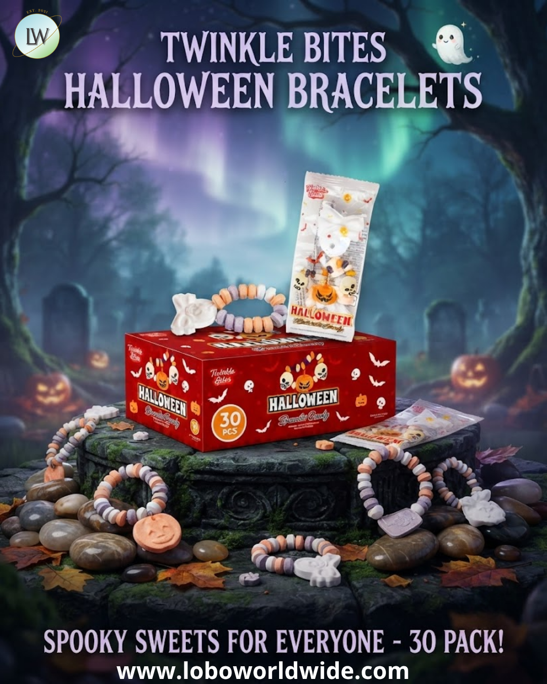 Twinkle Bites Halloween Candy Bracelets, 0.42 oz, 30 pk.