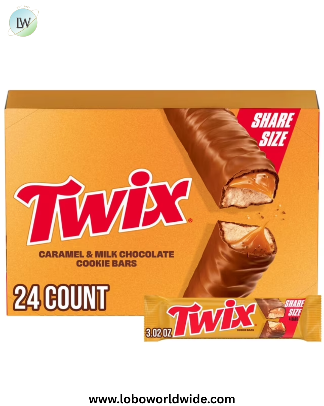 Twix Caramel Cookie Chocolate Candy Bars, Share Size, 3.02 oz., 24 pk.