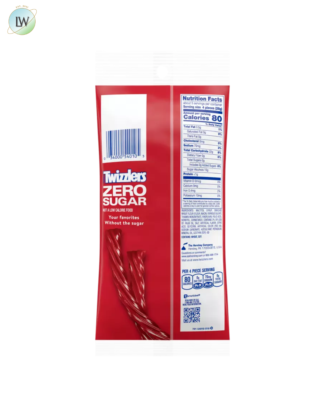 Twizzlers Zero Sugar Licorice Style Twists, Strawberry, 5 oz.
