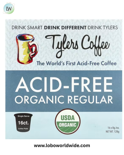 Tylers Coffees, Acid-Free Organic Coffee, Regular, 16 Coffee Pods, (8 g) Each