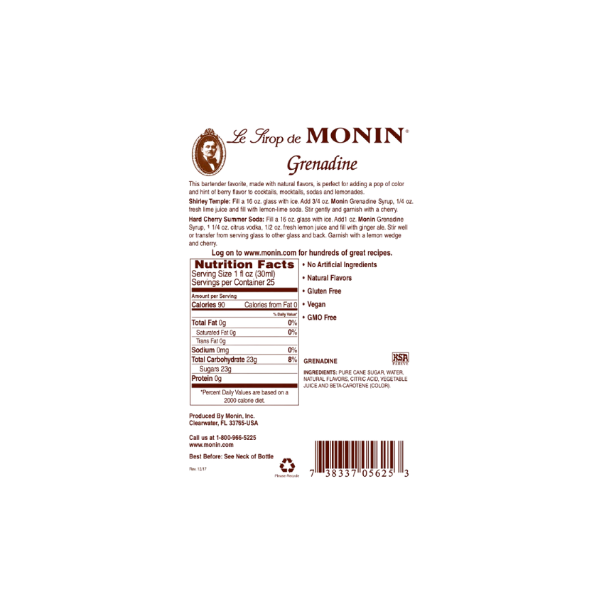 Monin Premium Grenadine Flavoring Syrup 1 Liter