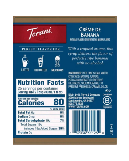 Torani Creme de Banana Flavoring / Fruit Syrup 750 mL