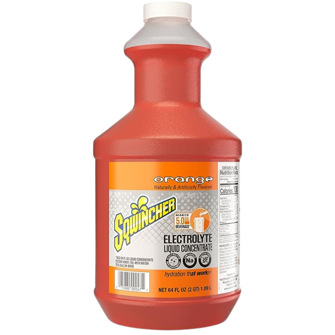 Sqwincher Liquid Concentrate, Yields 5-Gallon, "No Stir Formula", Orange, 64-Ounce
