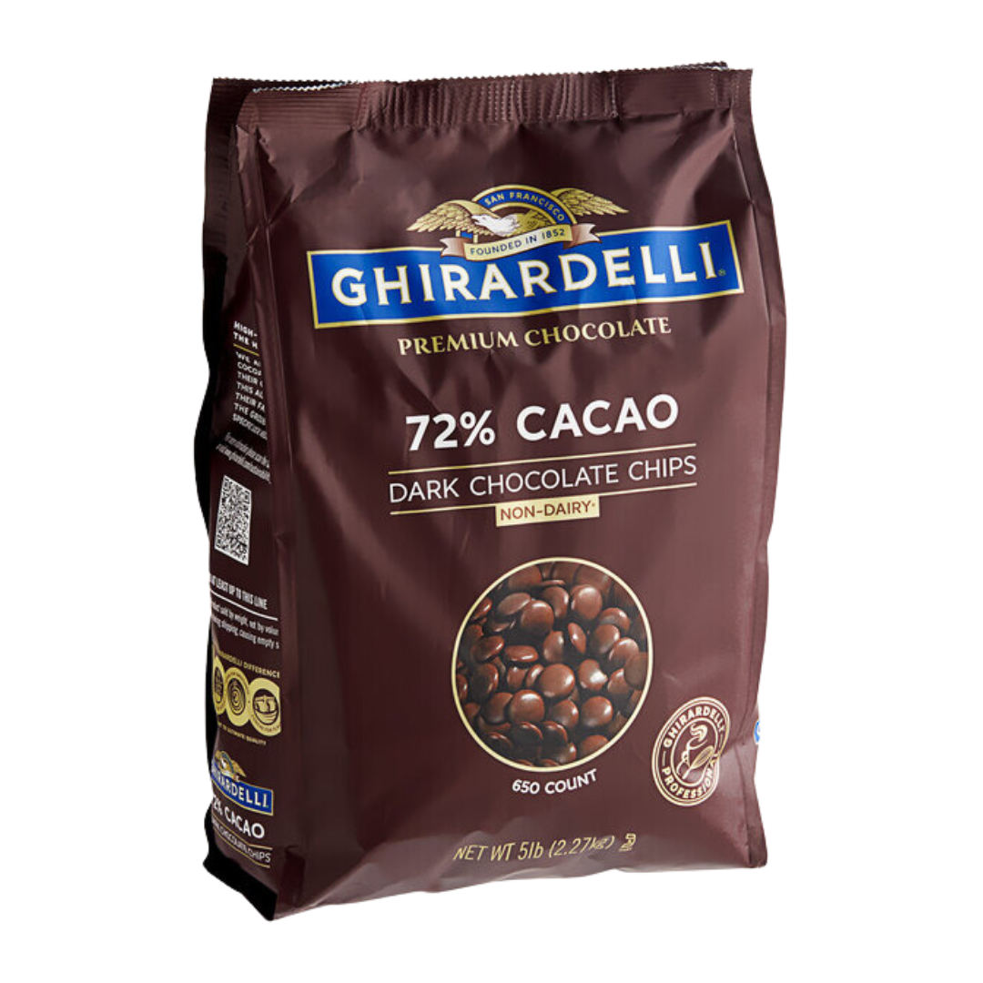 Ghirardelli 72% Non-Dairy Dark Chocolate .65M Baking Chips 5 lb.