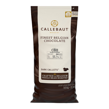 Callebaut Recipe C811 Dark Chocolate Callets 22 lb.