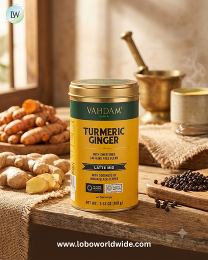 VAHDAM India, Latte Mix, Turmeric Ginger, Caffeine Free, 3.53 oz (100 g)