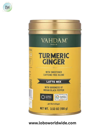 VAHDAM India, Latte Mix, Turmeric Ginger, Caffeine Free, 3.53 oz (100 g)