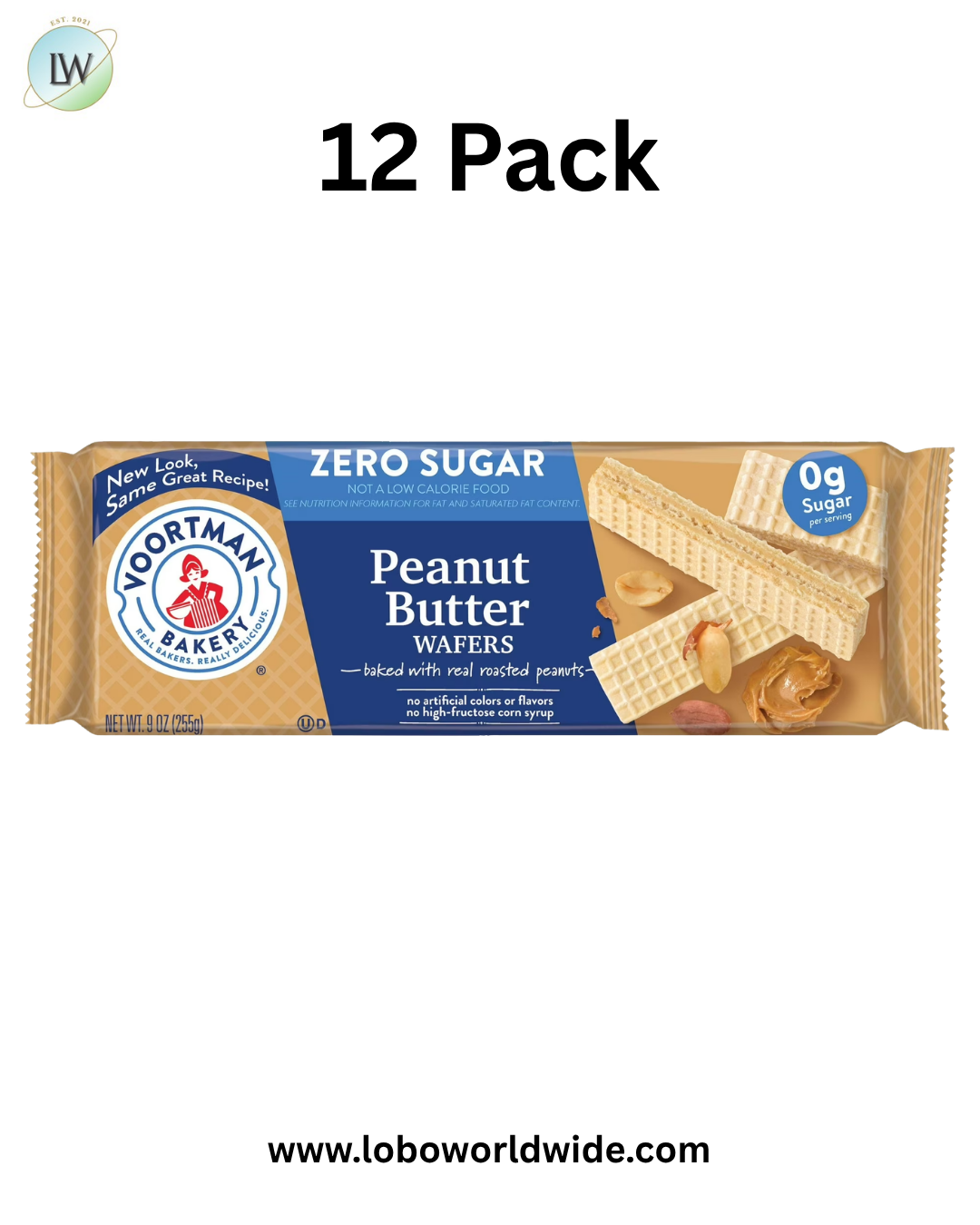 VOORTMAN Zero Sugar Peanut Butter Wafers, No Artificial Colors or Flavors - 9oz