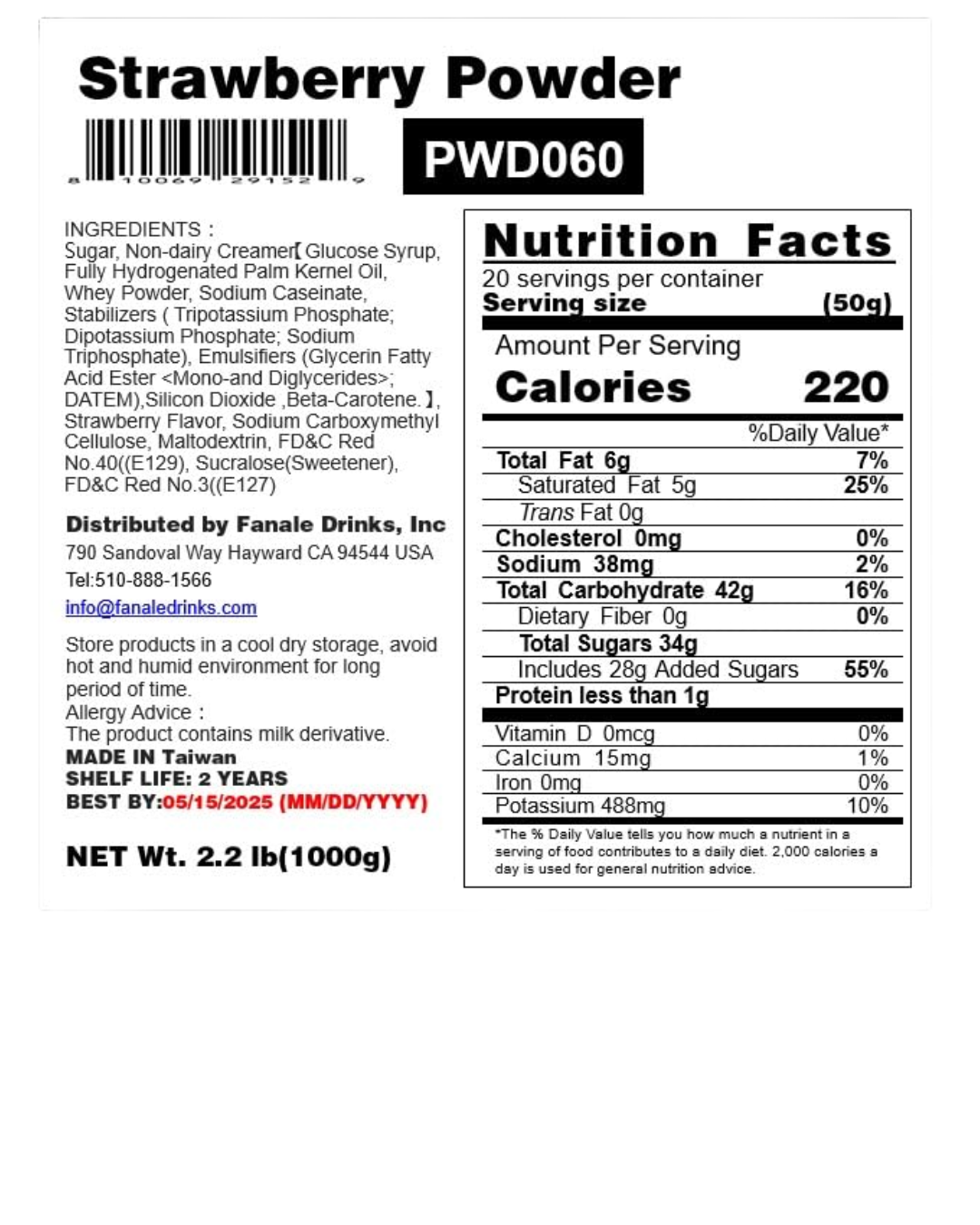 Fanale Strawberry Powder Mix 2.2 lb.