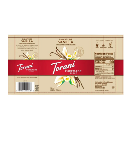 Torani Puremade Signature Vanilla Flavoring Syrup 750 mL