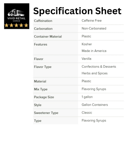 Narvon Light Vanilla Syrup 1 Gallon