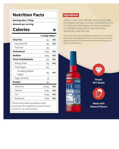 Torani Sugar Free Strawberry Flavoring / Fruit Syrup 750 mL