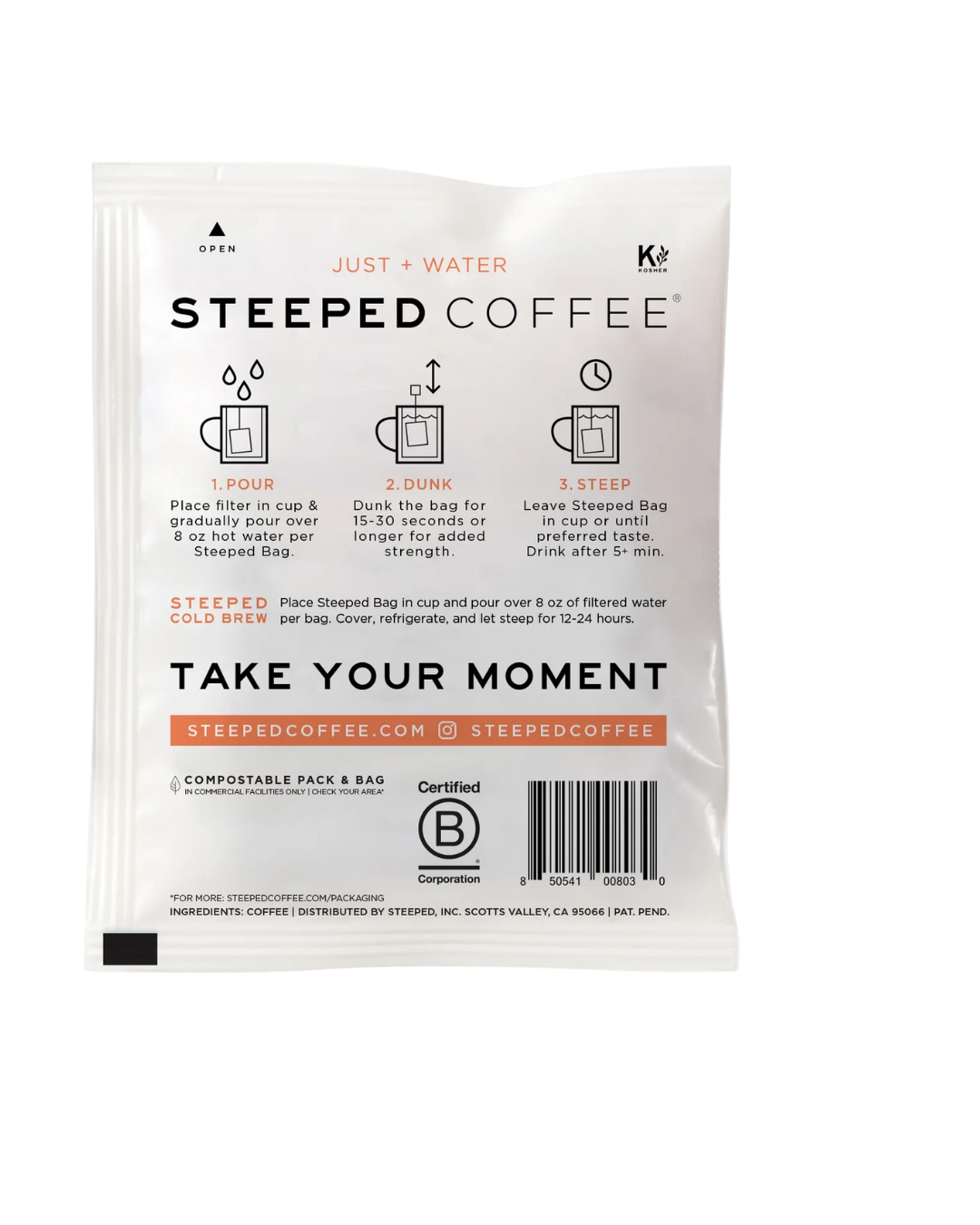 Steeped Coffee Eventide Blend Decaf Coffee Single Serve Bag - 100/Case