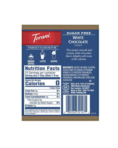 Torani Sugar Free White Chocolate Flavoring Syrup 750 mL