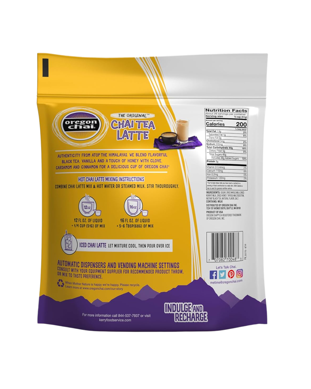 Oregon Chai Original Chai Tea Latte Dry Mix 3 lb.