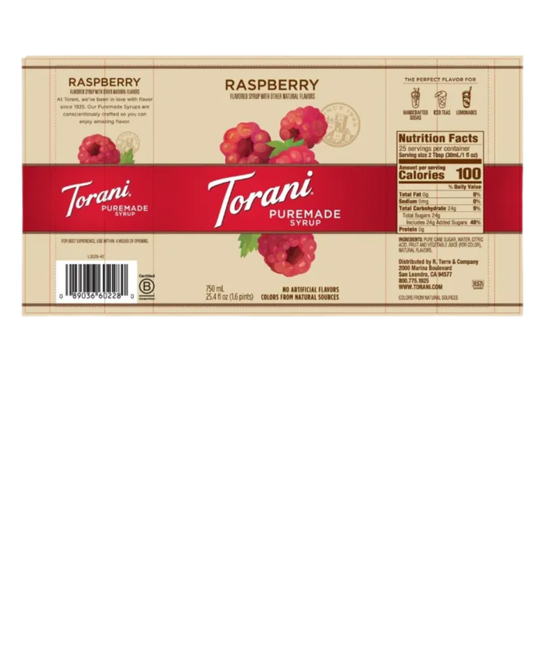 Torani Puremade Raspberry Flavoring Syrup 750 mL