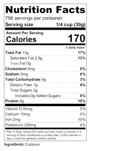 Large Roasted Salted Cashews 25 lb.