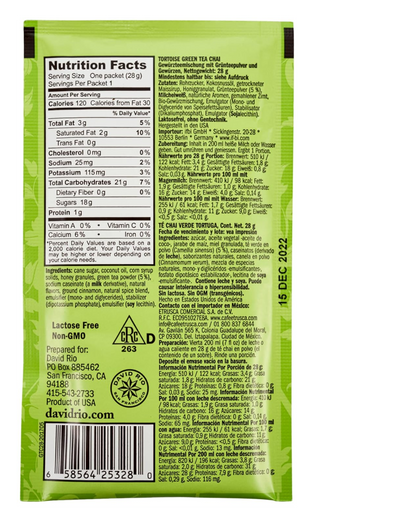 David Rio Tortoise Green Tea Chai Tea Latte Single Serve Packets - 12/Box