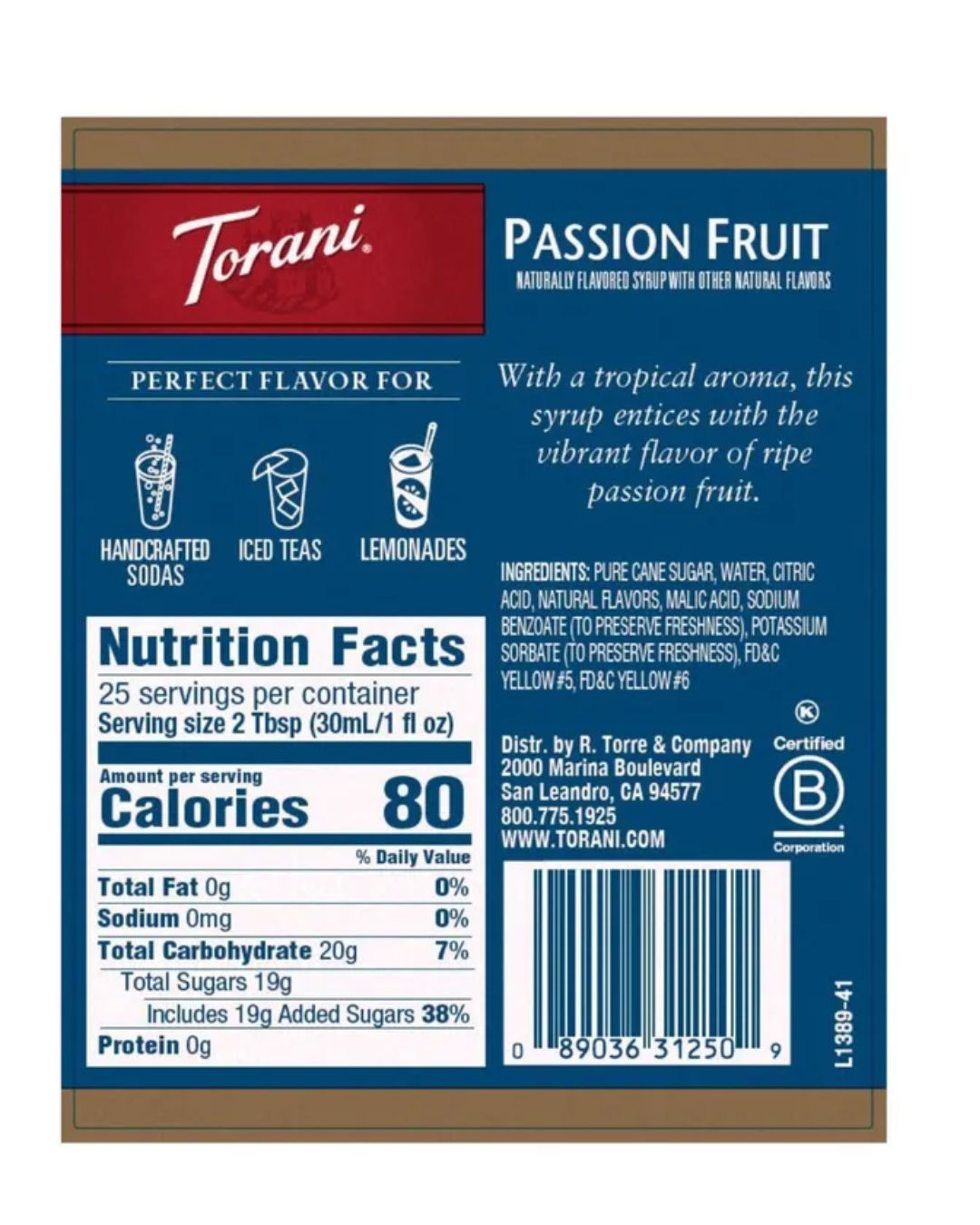 Torani Passion Fruit Flavoring Fruit Syrup 750 mL