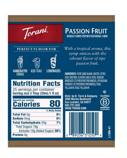 Torani Passion Fruit Flavoring Fruit Syrup 750 mL