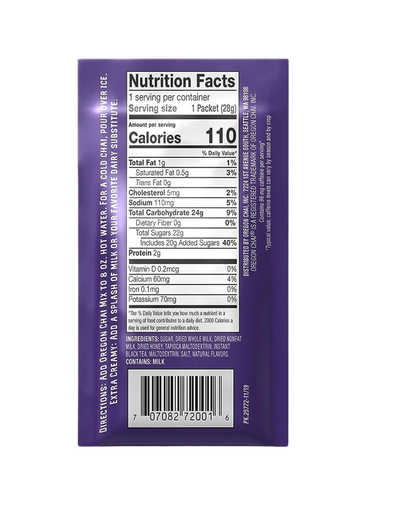 Oregon Chai Single-Serve Packets Vanilla Chai Dry Mix - 48/Case