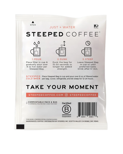 Steeped Coffee California Blend Coffee Single Serve Bag - 100/Case