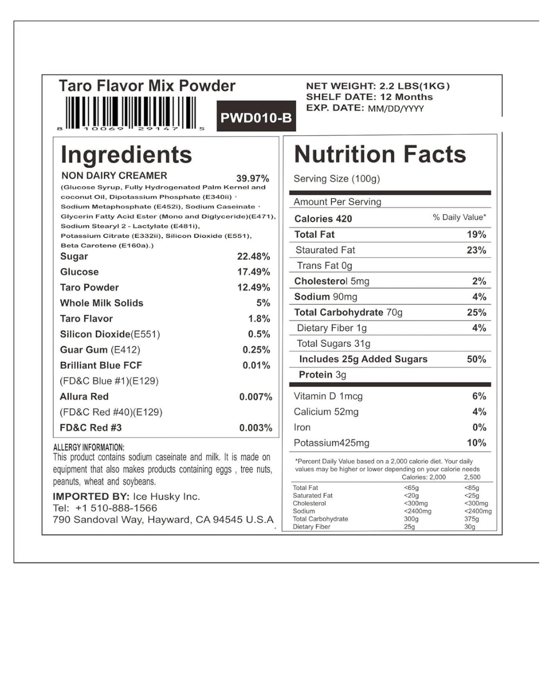 Fanale Taro Pudding Powder Mix 2.2 lb.