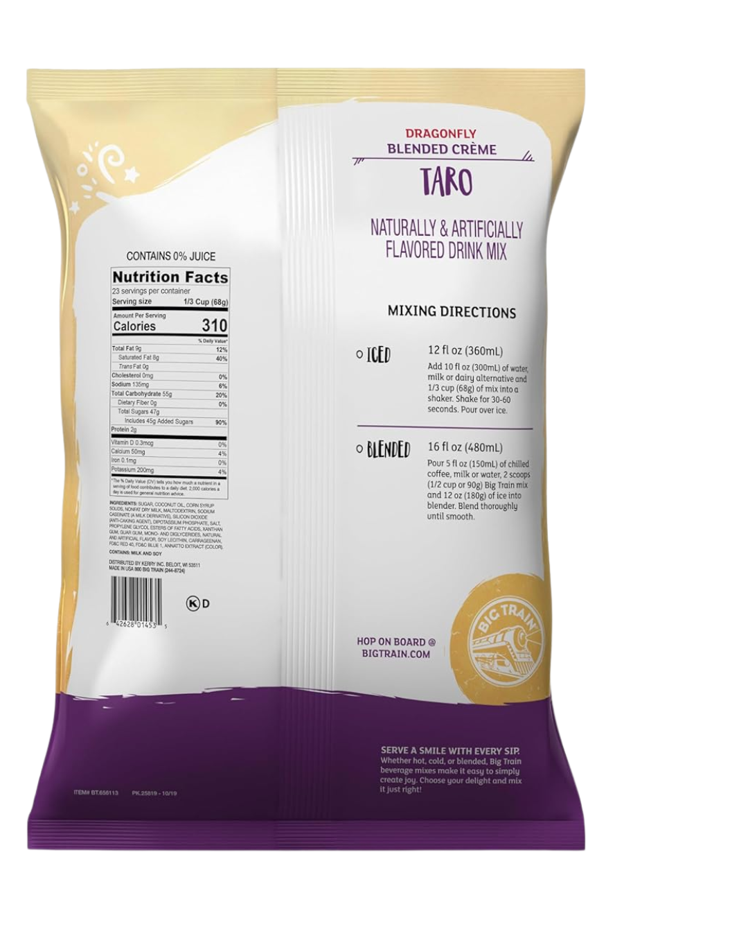 Big Train 3.5 lb. Dragonfly Taro Blended Creme Frappe Mix