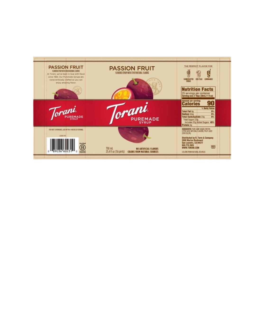 Torani Puremade Passion Fruit Flavoring Syrup 750 mL