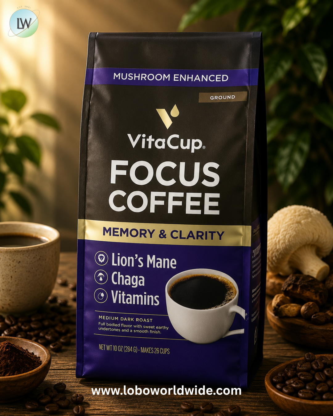 VitaCup, Focus Coffee, Ground, Medium Dark Roast, 10 oz (284 g)