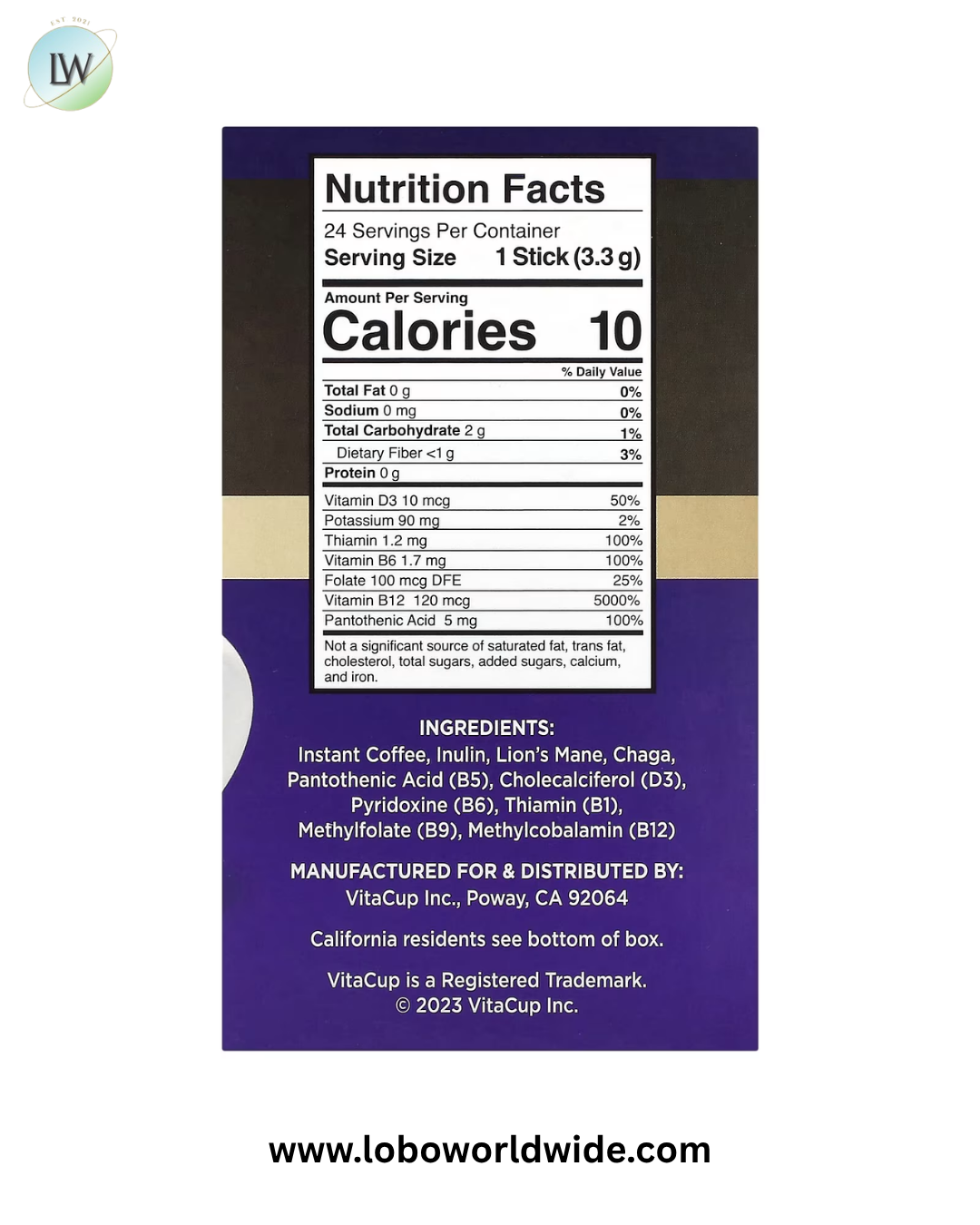 VitaCup, Focus Instant Coffee, Medium Roast, 24 Single-Serve Sticks, 0.12 oz (3.3 g) Each