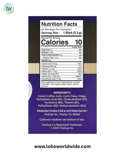 VitaCup, Focus Instant Coffee, Medium Roast, 24 Single-Serve Sticks, 0.12 oz (3.3 g) Each