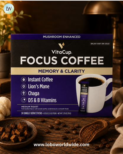 VitaCup, Focus Instant Coffee, Medium Roast, 24 Single-Serve Sticks, 0.12 oz (3.3 g) Each