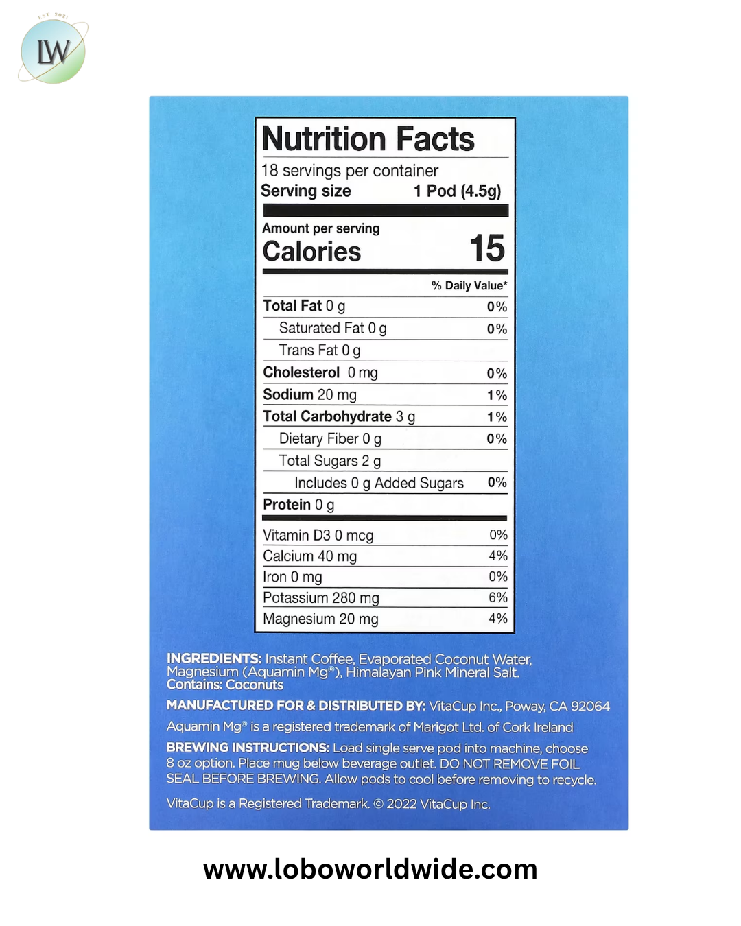 VitaCup, Hydration Coffee & Electrolytes, Medium Roast, 18 Pods, 0.16 oz (4.5 g) Each
