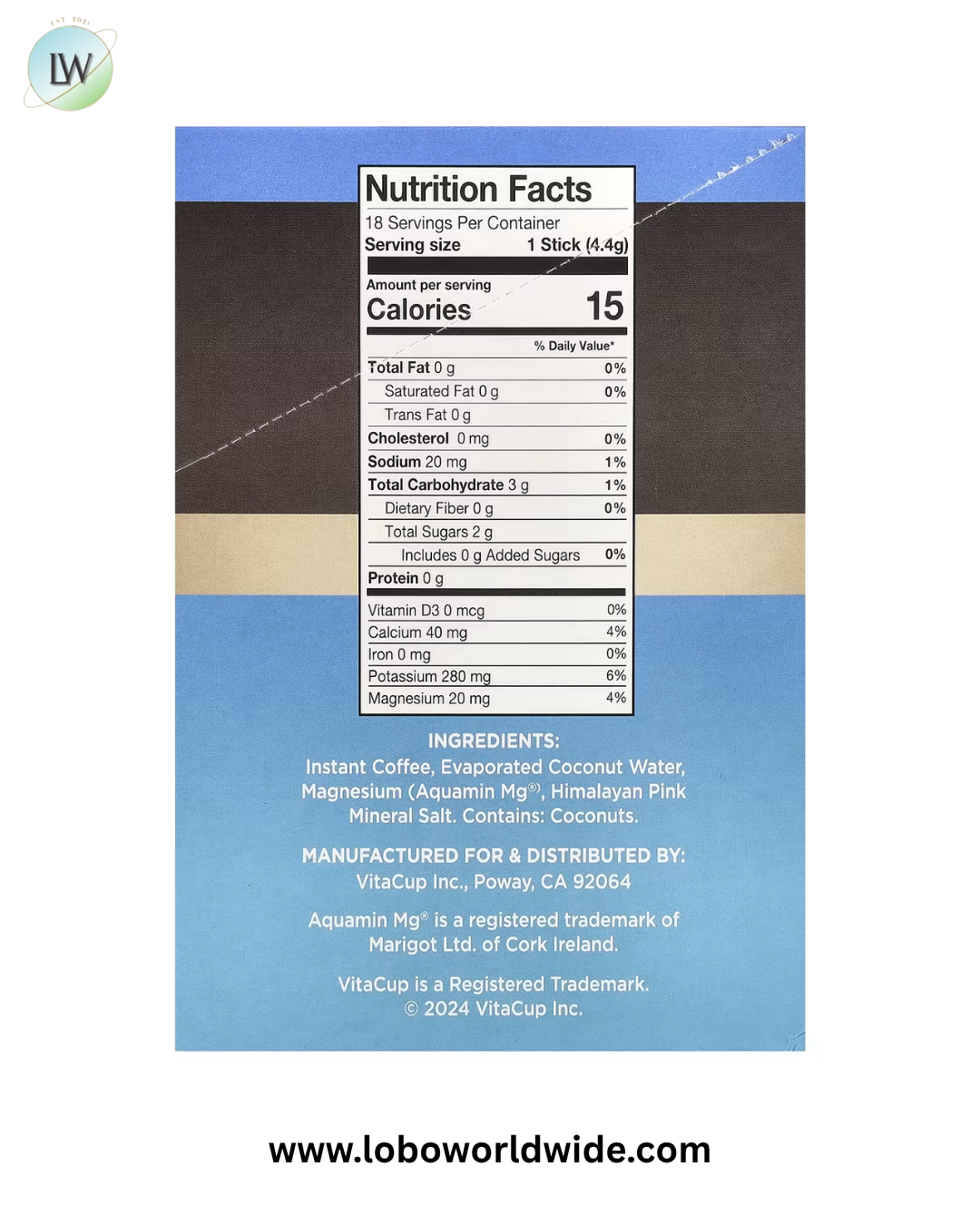 VitaCup, Hydration Instant Coffee & Electrolytes, Medium Roast, 18 Single-Serve Sticks, 0.16 oz (4.4 g) Each